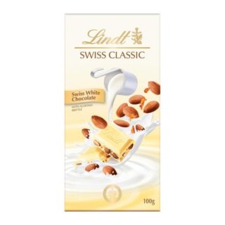 ليندت شوكولاته بيضاء سويسرية بحبات اللوز المحمصة 100 جرام