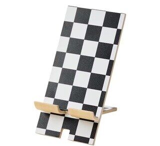 Holder for mobile phone, check pattern/black white, 8x10x15 cm