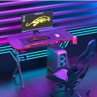 Chulovs Gaming Desk 120cm Y Shaped Computer Desk Pc Workstation Home Office Desk with Carbon Fiber Surface Cup Holder and Headphone Hook