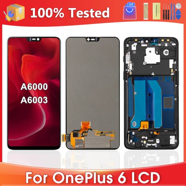 100% اختبار ل OnePlus 6 A6000 A6003 LCD عرض تعمل باللمس محول الأرقام الجمعية ل OnePlus 6 استبدال أجزاء AMOLED و TFT
