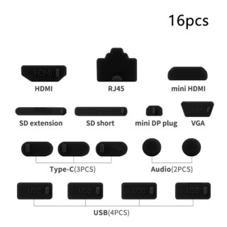 سيليكون دفتر مكافحة الغبار غطاء التوصيل ، نوع C سدادة ، الغبار ، منفذ USB ، HDMI ، واجهة RJ45 ، غطاء مقاوم للماء ، 1 مجموعة ، 16 قطعة