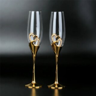 200 مللي كؤوس الشامبانيا كريستال زوجين هدية حفل زفاف زجاج كريستال نظارات بار لوازم ستيمواري الذهبي كؤوس مشروبات مجموعة