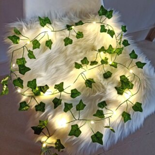 2 متر الحرير وهمية الأخضر ليف اللبلاب الكرمة مع سلسلة أضواء LED للمنزل نوم ديكور الزفاف متوهجة الاصطناعي النبات جارلاند ديكور