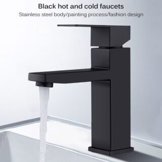 XiuWoo Modern Basin Faucet Bathroom Black Chrome Brushed Faucet Deck Mounted Basin Sink Tap Mixer Hot & Cold Water Stainless Steel Faucet