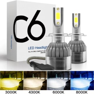 2x H7 LED H11 H4 مرحبا/لو H1 H3 H8 HB1 HB3 HB4 HB5 HIR2 H13 H27 9005 9006 سيارة العلوي لمبات 3000K 6000K 8000K COB C6 سيارة أضواء