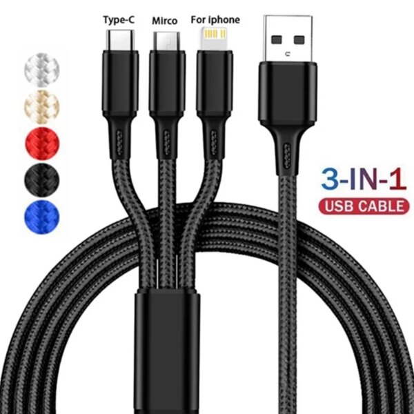 مايكرو USB نوع C شاحن كابل ، سريع شحن الحبل آيفون 13 ، 12 ، 11 برو ماكس ، سامسونج ، شاومي ، متعدد منفذ USB ، 3 في 1