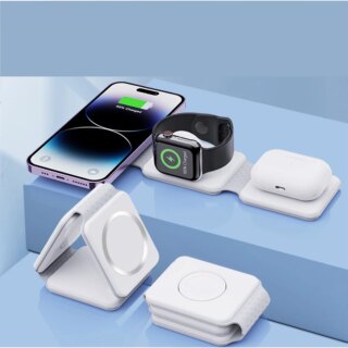 شاحن لاسلكي سريع قابل للطي 3 في 1 لهواتف iPhone 14/Pro/Max/Plus/13/12 Series ، أجهزة AirPods 3/2 Pro ، ساعة Apple/شاحن iWatch