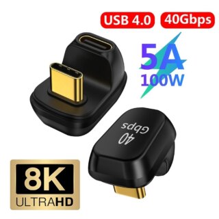 40Gbps Mini USB C محول الزاوية اليمنى U-شكل Thunderbolt3 USB C إلى نوع C محول موصل USB4.0 8k @ 60hz 100 واط شحن سريع
