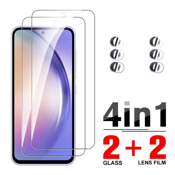 4in1 الزجاج المقسى الحال بالنسبة لسامسونج غالاكسي A54 5G حامي الكاميرا Samsun A 54 54A SamsungA54 الهاتف الزجاج فيلم واقية 6.4IN