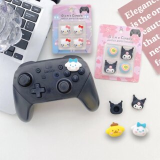 4 قطعة سانريو مرحبا كيتي المقود Thumbstick الإبهام عصا قبضة قبعات أنيمي Kuromi تحكم حالة اكسسوارات ل NS برو PS5 PS4