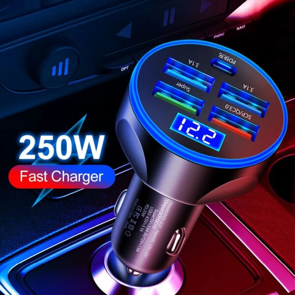 4usb PD 250 واط شاحن سيارة نوع C شحن سريع السيارات الهاتف المحمول محول آيفون سامسونج هواوي شاومي QC 3.0