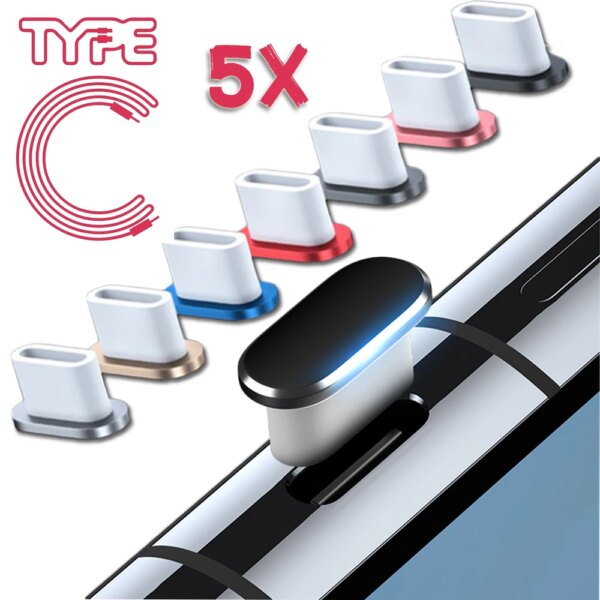 5/1 قطعة نوع C مكافحة الغبار المقابس المعادن USB C ميناء قبعات حماة لسامسونج شاومي هواوي شحن ميناء غطاء غبار قبعات
