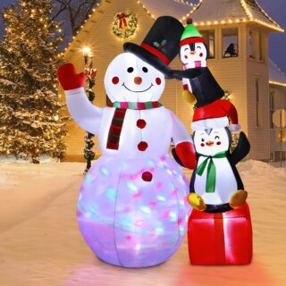 عيد الميلاد تفجير الزينة مع أضواء LED الدورية الملونة ، نفخ ثلج ، البطاريق لطيف ، ديكور الفناء ، 6ft