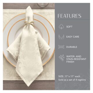 RARELY Set of 4 Beige Table Fabric Napkins Handkerchief Wedding