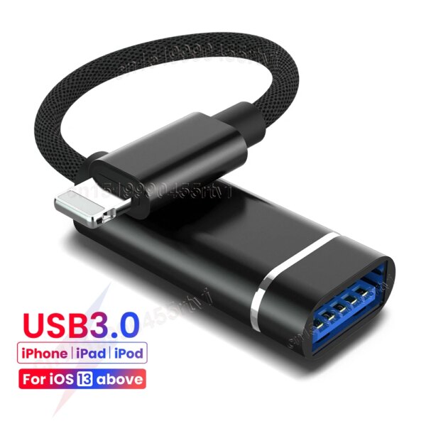 OTG كابل محول آيفون ، USB 3.0 ، آيفون 14 ، 13 ، 12 ، 11 برو ماكس ، XS ، XR ، 7 ، 8 ، آي باد ، iOS 13 ، أعلاه ، ماوس ، كاميرا ، قارئ بطاقة ، 8 دبوس