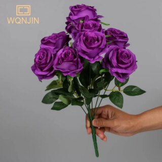 9 رؤساء الأرجواني الزهور الاصطناعية ديكور المنزل 9 لون الجمال الحرير ورد صناعي خاص للزينة الزفاف والمهرجان