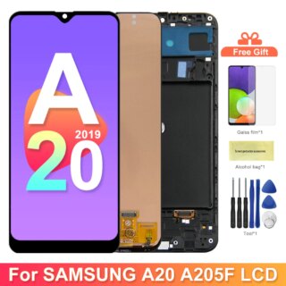 A20 شاشة عرض مع الإطار ، لسامسونج غالاكسي A20 A205F/DS A205G/DS شاشة Lcd تعمل باللمس محول الأرقام الجمعية استبدال