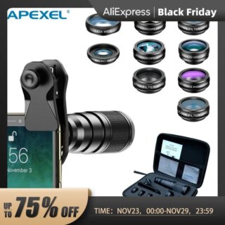 APEXEL 10 في 1 طقم عدسات الهاتف المحمول 22X تليفوتوغرافي ‎ عدسة ماكرو بزاوية واسعة نجمة + فلاتر تدفق cphots لجميع الهواتف الذكية