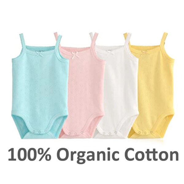 ملابس داخلية للأطفال من قطعة واحدة للبنات حديثي الولادة من القطن بدون أكمام للأطفال الصغار ملابس صيفية بيضاء ملابس خروج 2023