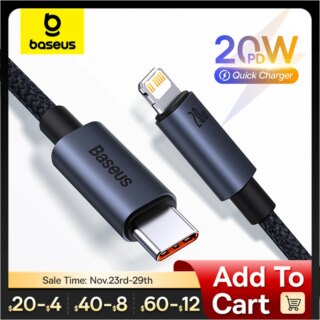 Baseus USB كابل آيفون 13 12 11 برو ماكس آيفون USB كابل شحن سريع آيفون X XR 8 USB نوع C إلى البرق كابل