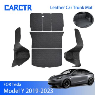 CARCTR الجلود جذع حصيرة ل تسلا نموذج Y 2019-2023 التغطية الكاملة الجذع مقعد الخلفي وسادة حصيرة تسلا نموذج y 2023 اكسسوارات