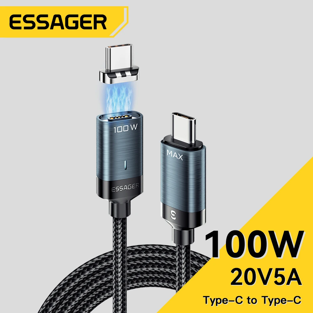 Essager 100 واط المغناطيسي كابل نوع C إلى USB C كابل PD 5A شحن سريع بيانات الحبل ل ماك بوك برو شاومي هواوي P30 برو سامسونج Essager 100 واط المغناطيسي كابل نوع C إلى USB C كابل PD 5A شحن سريع بيانات الحبل ل ماك بوك برو شاومي هواوي P30 برو سامسونج