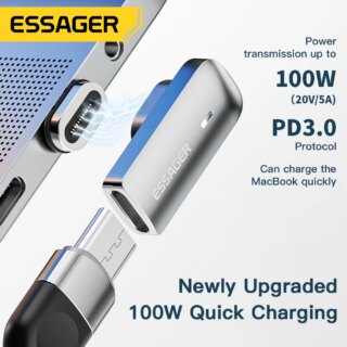 محول Essager PD 100 وات مغناطيسي USB C OTG شحن سريع نوع C موصل مغناطيسي 20Gbp مزامنة البيانات 4K @ 60Hz لأجهزة الكمبيوتر المحمول ماك بوك