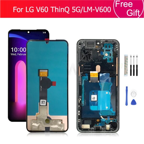 Lcd تعمل باللمس محول الأرقام الجمعية ل lg v60 thinq 5g lm-v600 ، مع الإطار ، استبدال أجزاء ، 6.8 بوصة