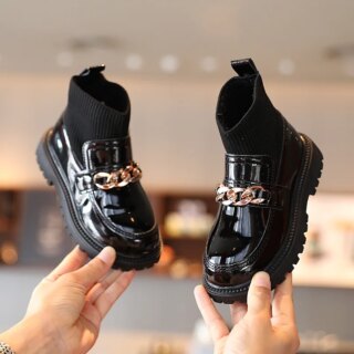 الفتيات الأحذية الجلدية سلاسل معدنية تحلق المنسوجة خياطة الأميرة أحذية الاطفال الجلود لينة وحيد أحذية الأطفال الجوارب الأحذية الموضة