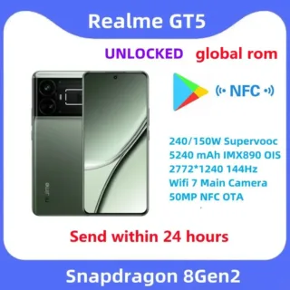 Realme-GT5 Snapdragon 8Gen2 الكاميرا الرئيسية ، 5240 mAh ، IMX890 ، OIS ، 2772×1240 ، 144Hz ، Wifi 7 ، 50MP ، NFC ، OTA ، ROM العالمي ، الأصلي