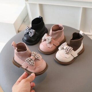 حذاء جورب محبوك عالي الجودة للأطفال البنات ، hh9 stبتقنية ، عقدة على شكل فراشة ، أحذية للأطفال الصغار ، أحذية أنيقة لحديثي الولادة ، الخريف ، G09273