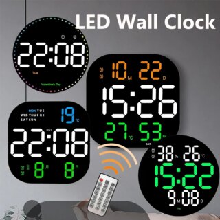 LED ساعة الحائط الرقمية شاشة كبيرة درجة الحرارة تاريخ اليوم عرض الإلكترونية LED على مدار الساعة مع التحكم عن بعد غرفة المعيشة الديكور