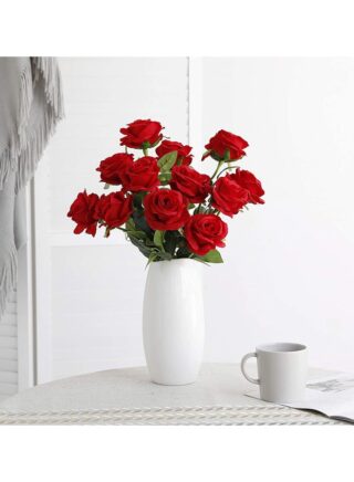 الجنيفي حزمة من الورود الصناعية للزينة أحمر دمشقي/أخضر 7سم