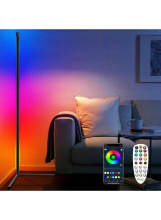 شو وو مصباح LED أرضي للزاوية بإضاءة RGB ومزود بجهاز تحكم عن بعد متعدد الألوان 142سم