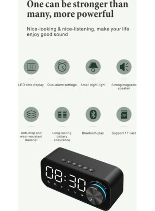 عربست ساعة منبه مع مشغل موسيقى يعمل بالبلوتوث أسود 14.2x 6 x4.5سم
