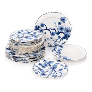 لا ميسا 18-Piece Flower Dinner Set Blue/White 10.5inch