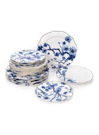 لا ميسا 18-Piece Flower Dinner Set Blue/White 10.5inch