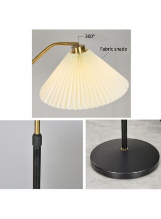 عربست Modern Pleated Cloth Cover LED Floor Lamp Black 174 x 28 x 41cm