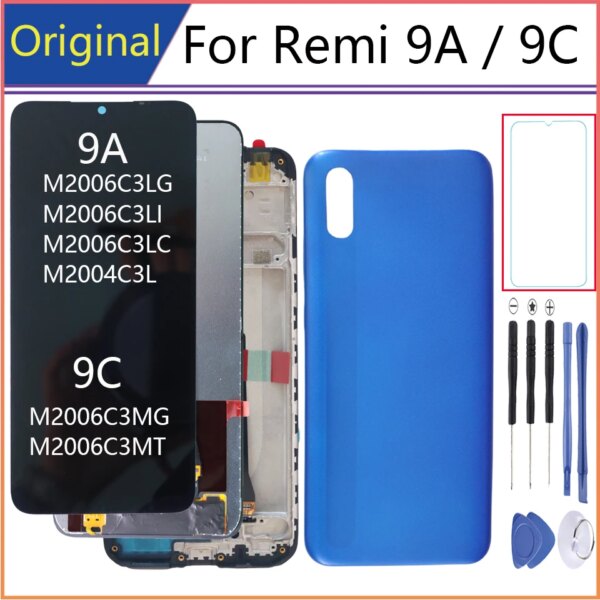 جديد الأصلي 6.53 بوصة ل شاومي Redmi 9A 9C LCD عرض مع الإطار شاشة تعمل باللمس استبدال محول الأرقام الجمعية إصلاح أجزاء