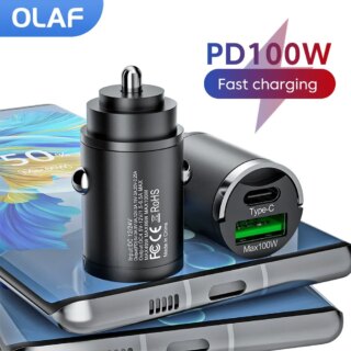 Olaf Mini 100 واط PD QC سحب حلقة شحن سريع شاحن سيارة USB C سيارة الهاتف شاحن محول آيفون 13 12 شاومي سامسونج هواوي