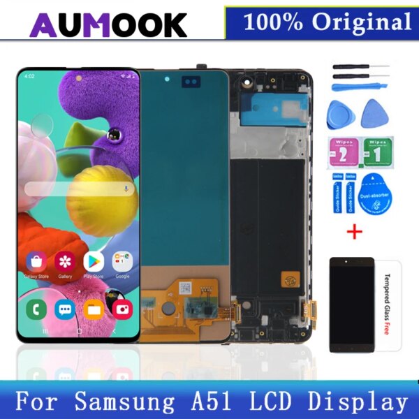 العرض الأصلي لسامسونج A51 LCD تعمل باللمس محول الأرقام الجمعية سوبر AMOLED لسامسونج A51 SM-A515 SM-A515F شاشة LCD