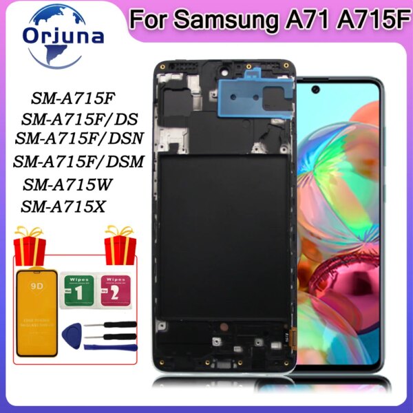 شاشة Lcd تعمل باللمس مع إطار لسامسونج غالاكسي a71 ، a715 ، a715f ، a715f ، sm-a715f/ds