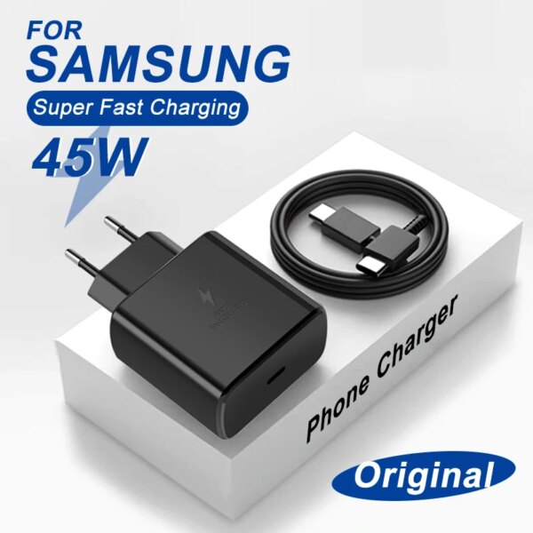 شاحن أصلي سريع للغاية لهاتف سامسونج جالاكسي ، كابل شحن USB من النوع C ، محول طاقة PD 45 واط ، S22 ، S21 ، S23 Ultra ، نوت 20 ، 10 Plus
