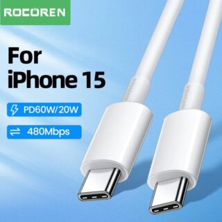 كابل شحن سريع Rocoren-Type C ، شاحن لهاتف iPhone 15 Pro ، ss22 ، شاو مي ، PD ، 60W ، iPad Pro