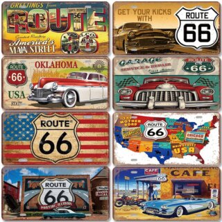 Route 66 لوحة ترخيص معدن القصدير علامات Vintage دراجة نارية سيارة معدنية المشارك جدار ديكور ل المرآب بار حانة موتو نادي