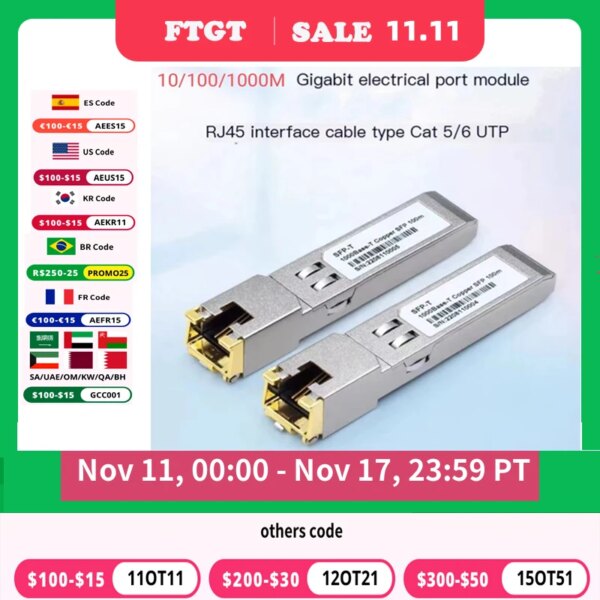 منفذ إيثرنت لوحدة الألياف SFP ، موصل التبديل ، النحاس ، متوافق مع سيسكو ، Mikrotik ، جيجابت ، Sw ، RJ45 ، 1000BASE-T
