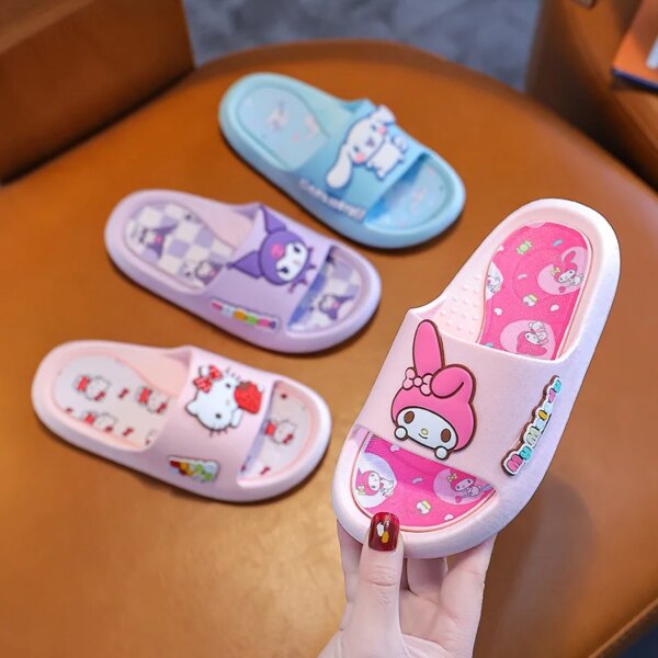 Sanrio ميلودي داخلي حمام النعال للأطفال ، عدم الانزلاق ، الطفل ، المنزل ، الفتيات ، الأولاد ، الصيف