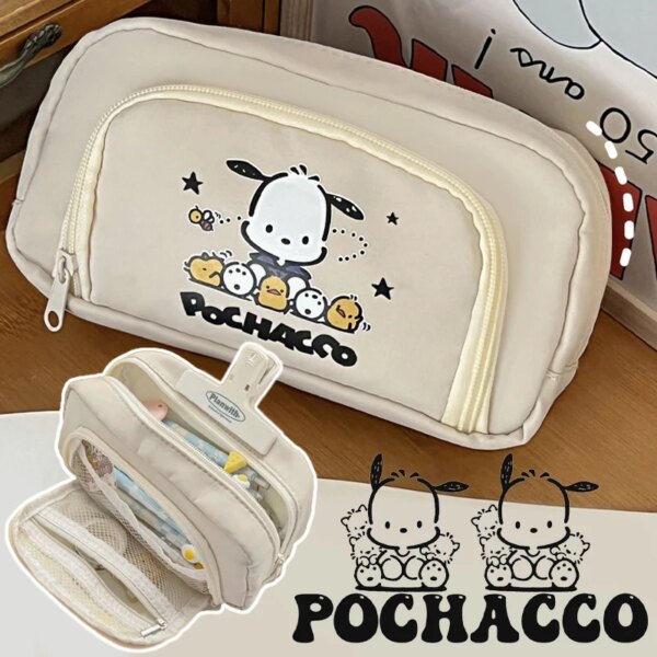 Sanrio Pochacco قلم رصاص حقيبة الكرتون القلم حالة الطالب سعة كبيرة المحمولة القرطاسية ماكياج تخزين الحقيبة فتاة اللوازم المكتبية
