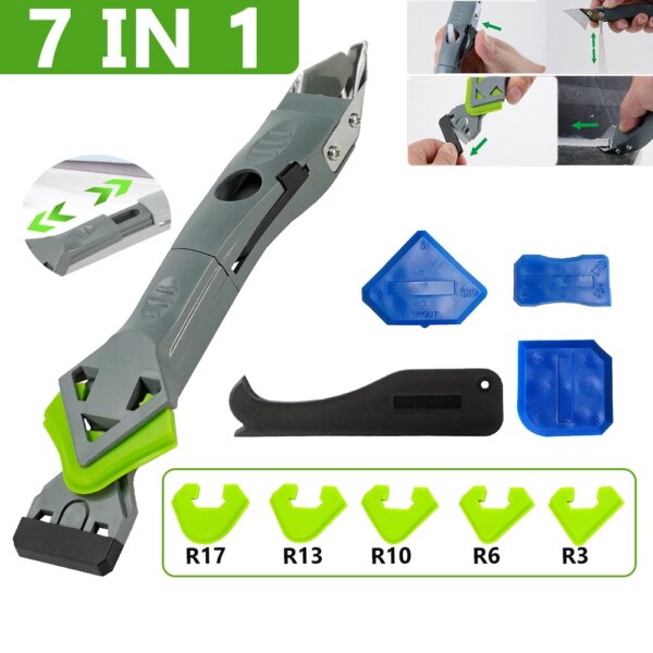 سيليكون مكشطة مانع التسرب السلس مزيل أداة مجموعة 7 في 1 الطابق Caulk التشطيب الجص عدة الزجاج الغراء زاوية مكشطة مجموعة اكسسوارات