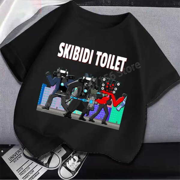 Skibidi-كارتون أنيمي أرقام المرحاض تي شيرت للأطفال ، مصور التلفزيون ، الصوت رجل بلايز ، قصيرة الأكمام ، جولة الرقبة ، بوتيك تيز للبنين والبنات